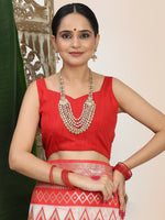 Thumbnail for Astita Linen Cotton Red & White Saree
