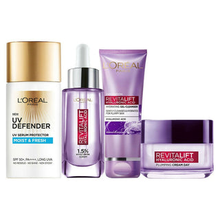 L'Oreal Paris Hyaluronic Acid Hydrating And Protecting CSMS (Cleanser, Serum, Moisturizer, Sunscreen) Regime Kit - Distacart