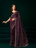 Thumbnail for Joban Fashion Wine Net Party Wear Sarees - Distacart