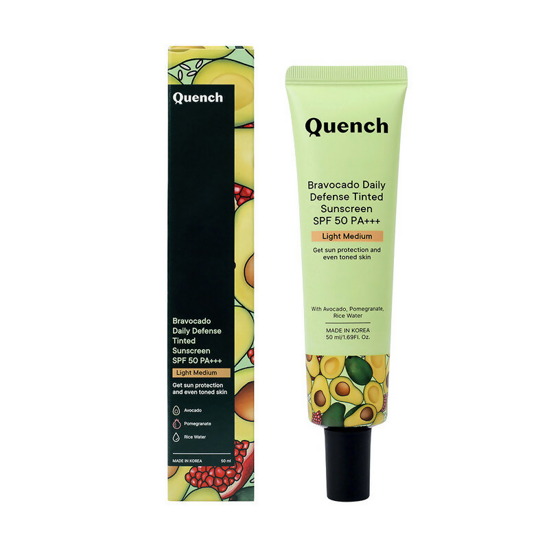 Quench Vitamin E Tinted SPF 50 Sunscreen PA+++ with both Mineral & Chemical Actives (Light Medium) - Distacart