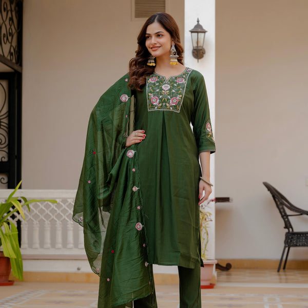 Pramukh Fab Green Color Viscose Mango Silk Kurta Set - Distacart