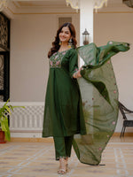Thumbnail for Pramukh Fab Green Color Viscose Mango Silk Kurta Set - Distacart