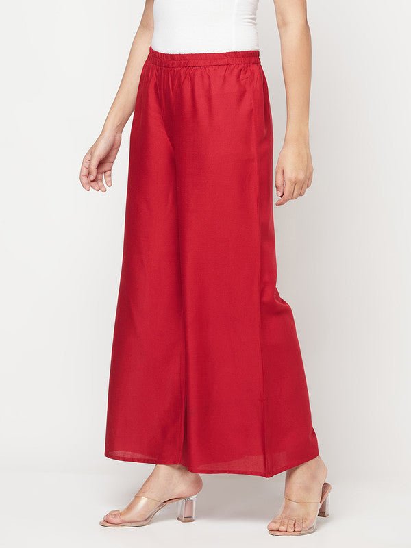 Aniyah Maroon Color Rayon Flared Slip-On Palazzo