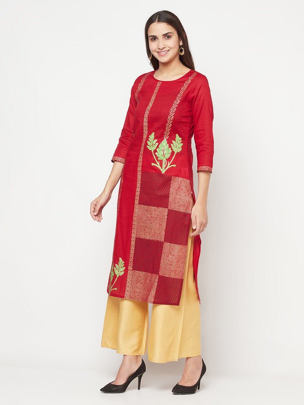 Aniyah Cotton Foil Print Maroon Straight Kurta