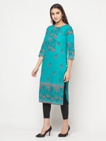 Thumbnail for Aniyah Turquoise Cotton Block Print Straight Kurta