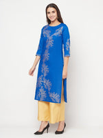 Thumbnail for Aniyah Cotton Foil Print Royal Blue Straight Kurta