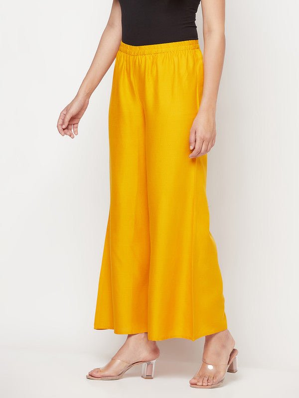 Aniyah Mustard Color Rayon Flared Slip-On Palazzo