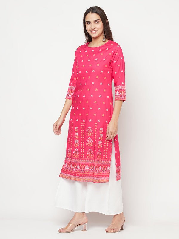 Aniyah Rayon Screen Print Fuchsia Straight Kurta