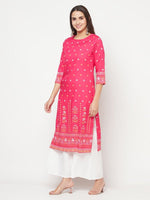 Thumbnail for Aniyah Rayon Screen Print Fuchsia Straight Kurta