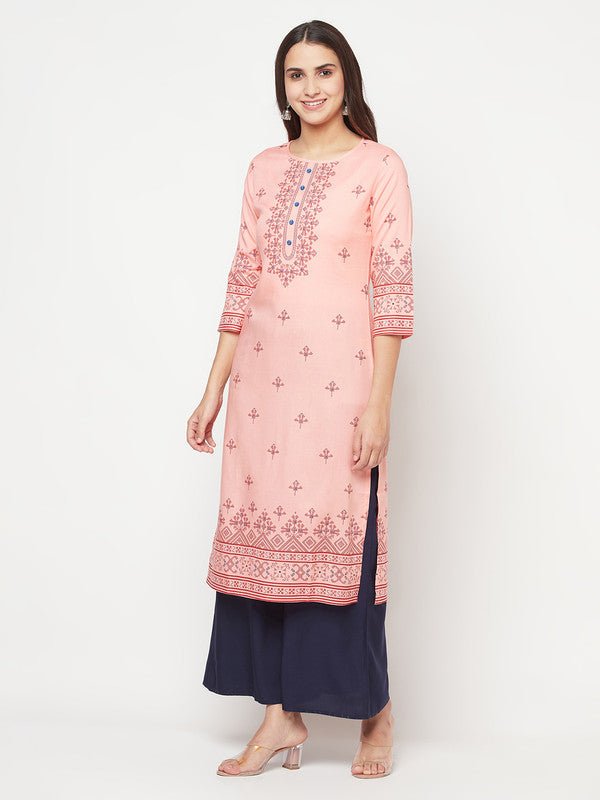 Aniyah Peach Color Rayon Digital Screen Print Straight Kurta
