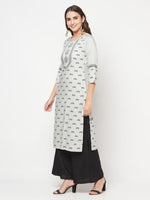 Thumbnail for Aniyah Rayon Screen Print Light Grey Straight Kurta
