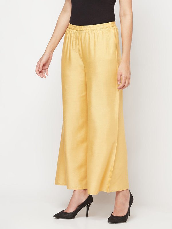 Aniyah Rayon Flared Slip-On Golden-Beige Palazzo