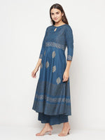 Thumbnail for Aniyah Rayon Block Print Blue Anarkali Kurta