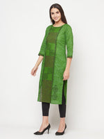 Thumbnail for Aniyah Cotton Block Print Green Straight Kurta
