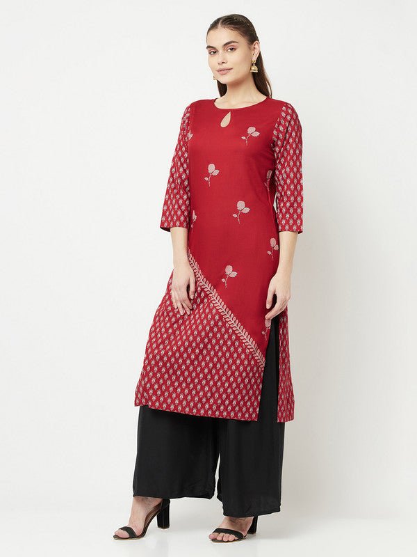 Aniyah Rayon Digital Screen Print Maroon Straight Kurta