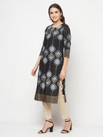 Thumbnail for Aniyah Rayon Screen Print Black Straight Kurta