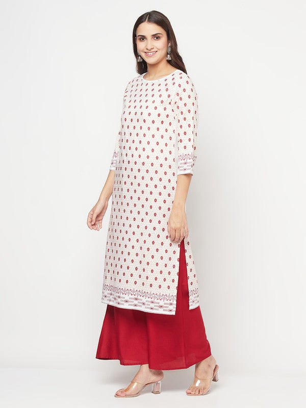 Aniyah Rayon Digital Screen Print White And Red Straight Kurta