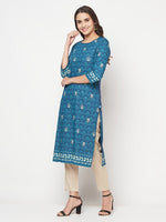 Thumbnail for Aniyah Rayon Digital Screen Printed Blue Color Straight Kurta