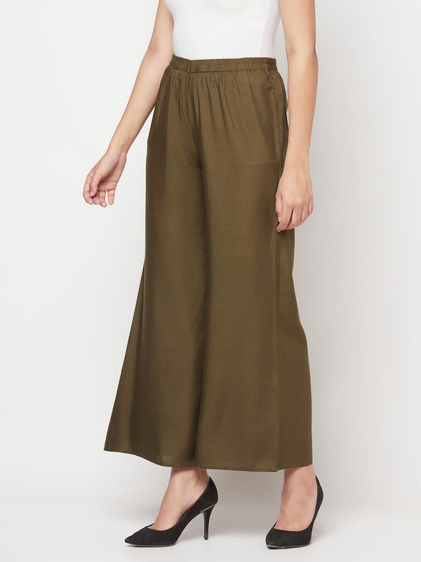 Aniyah Rayon Flared Slip-On Dark Green Palazzo