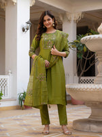 Thumbnail for Pramukh Fab Olive Color Viscose Mango Silk Kurta Set - Distacart