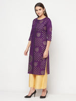 Thumbnail for Aniyah Cotton Foil Print Purple Straight Kurta