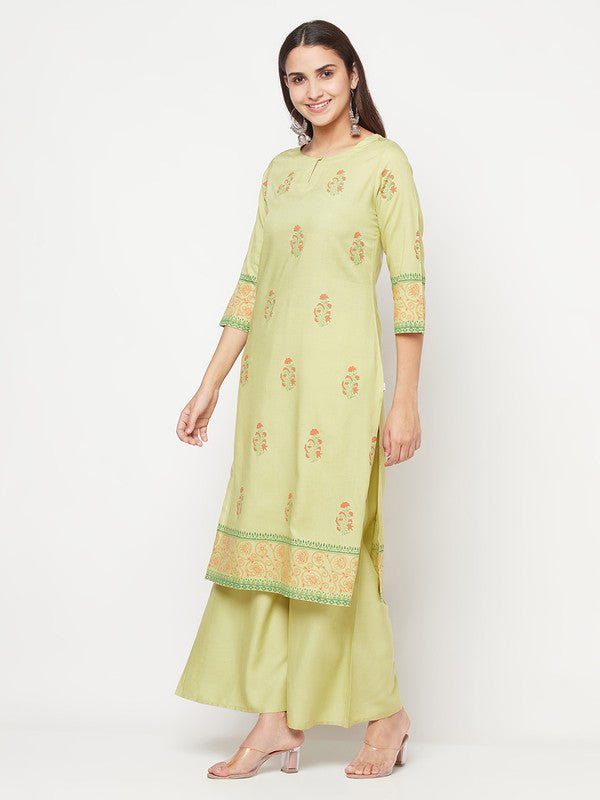 Aniyah Rayon Screen Print Pista Green Straight Kurta