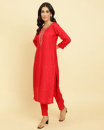 Thumbnail for Varanga Women Burgundy Embroidered Kurta Paired With Dupatta And Sharara - Distacart
