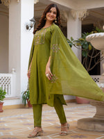 Thumbnail for Pramukh Fab Olive Color Viscose Mango Silk Kurta Set - Distacart