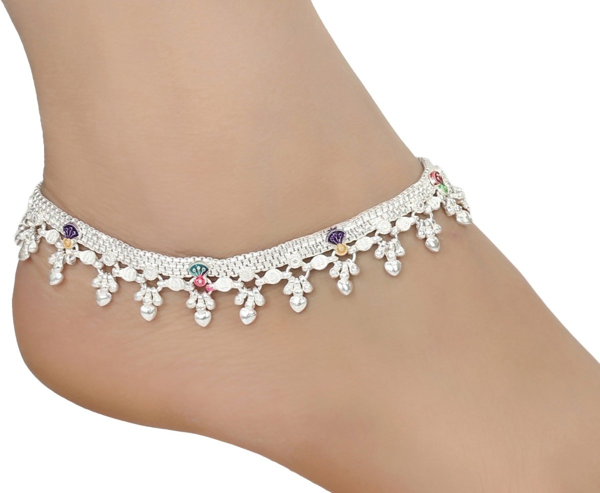 AanyaCentric Silver Plated White Metal Payal Indian Traditional Ethnic Fashion Imitation Jewellery Foot Chain - Distacart