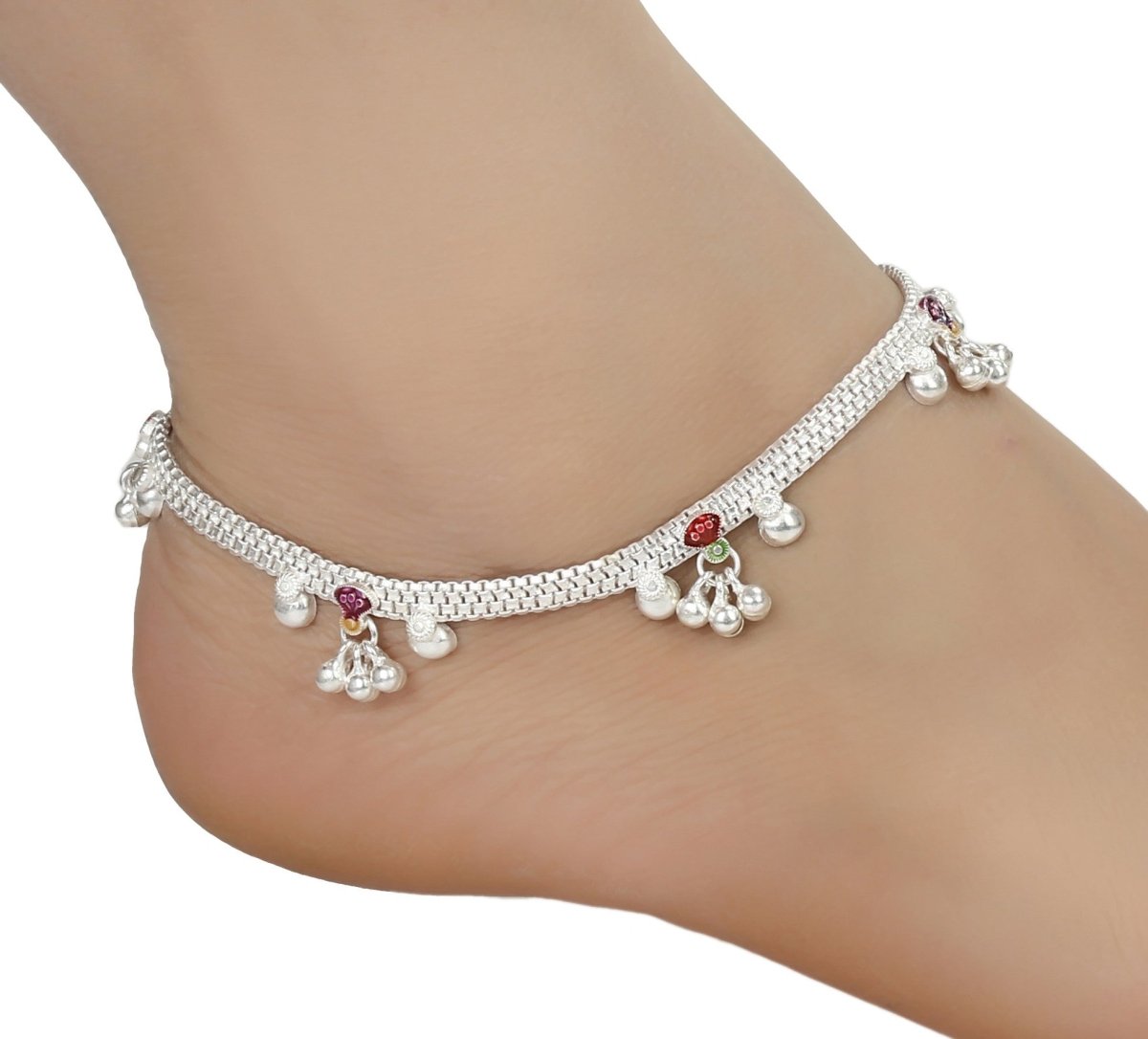 AanyaCentric Silver Plated White Metal Payal Indian Traditional Ethnic Fashion Imitation Jewellery Foot Chain - Distacart