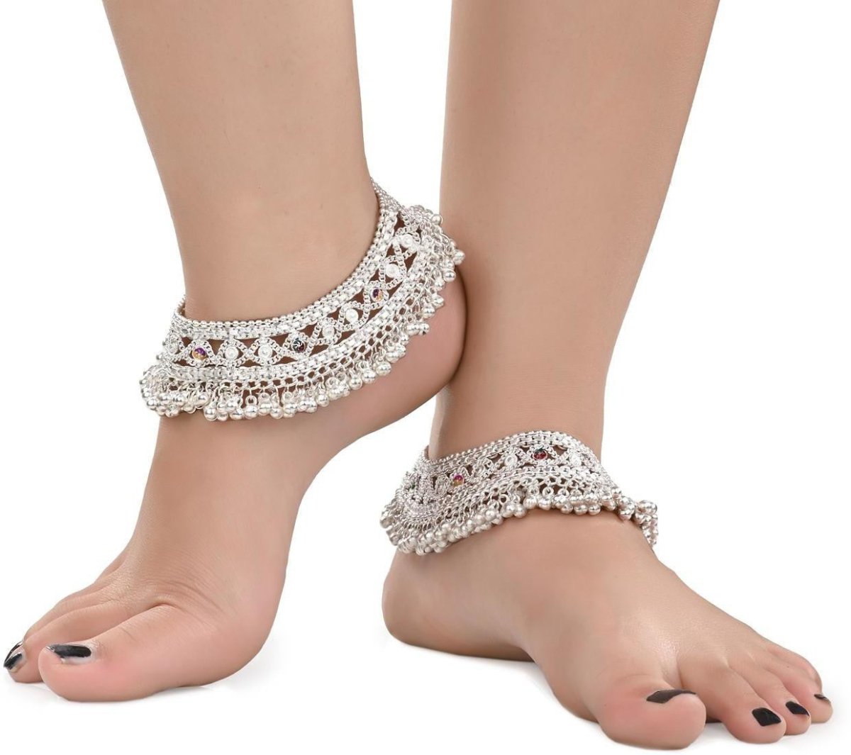 AanyaCentric Silver Plated White Metal Payal Indian Traditional Ethnic Fashion Imitation Jewellery Foot Chain - Distacart