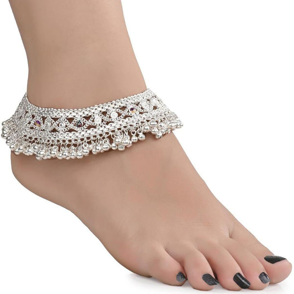 AanyaCentric Silver Plated White Metal Payal Indian Traditional Ethnic Fashion Imitation Jewellery Foot Chain - Distacart