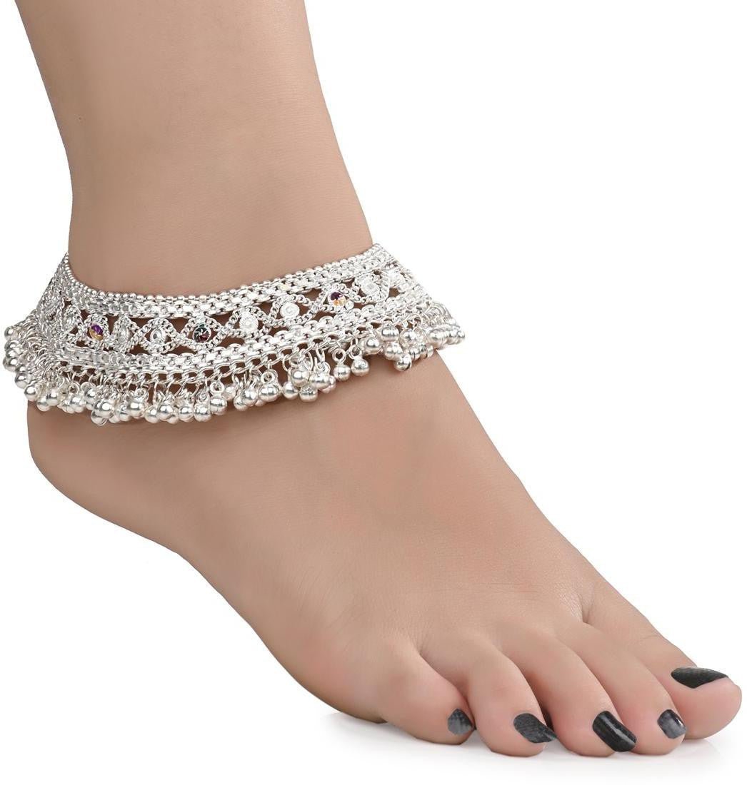 AanyaCentric Silver Plated White Metal Payal Indian Traditional Ethnic Fashion Imitation Jewellery Foot Chain - Distacart