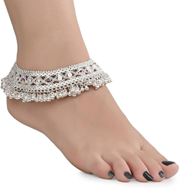 AanyaCentric Silver Plated White Metal Payal Indian Traditional Ethnic Fashion Imitation Jewellery Foot Chain - Distacart
