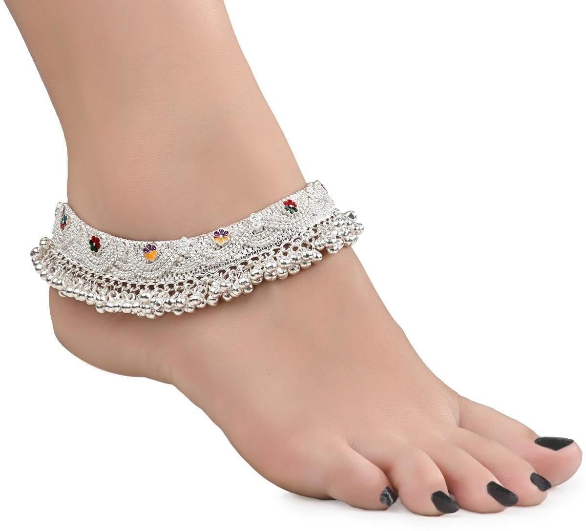 AanyaCentric Silver Plated White Metal Payal Indian Traditional Ethnic Fashion Imitation Jewellery Foot Chain - Distacart