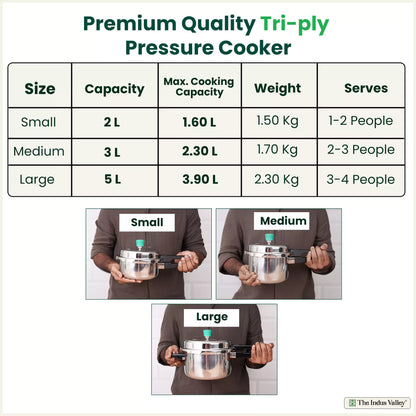 The Indus Valley RapidCuk Tri-ply Stainless Steel Pressure Cooker, Premium Quality, 3 Layer Thick Body, Heavy Bottom, 100% Safe, ISI Certified, Induction & Gas, 2/3/5L - Distacart