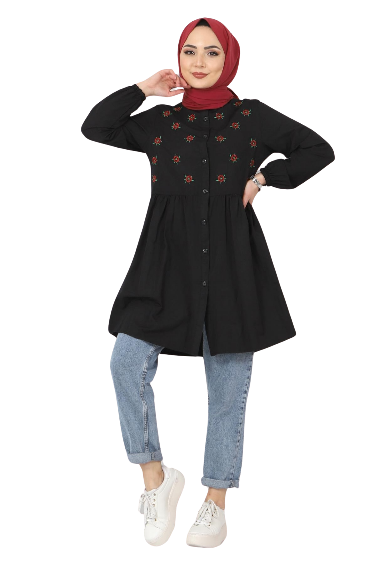 Pimu Muslim Wear Women's Embroidered Top - Black