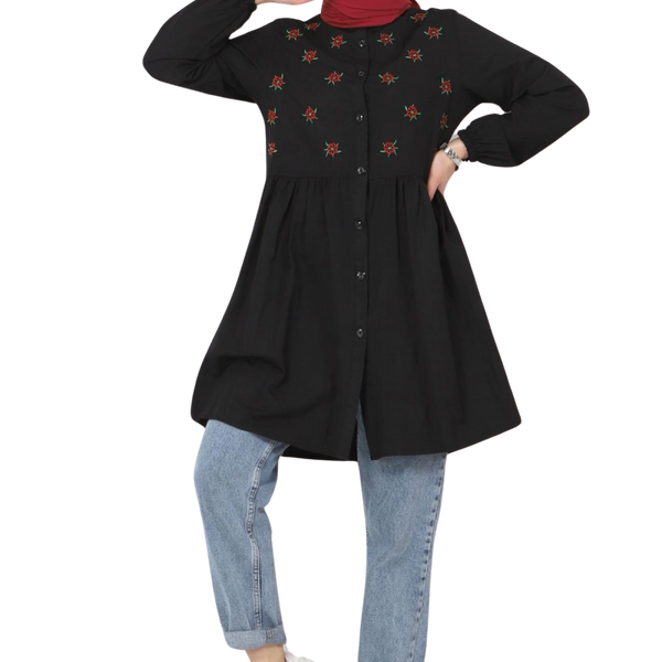 Pimu Muslim Wear Women's Embroidered Top - Black
