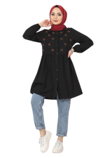 Thumbnail for Pimu Muslim Wear Women's Embroidered Top - Black