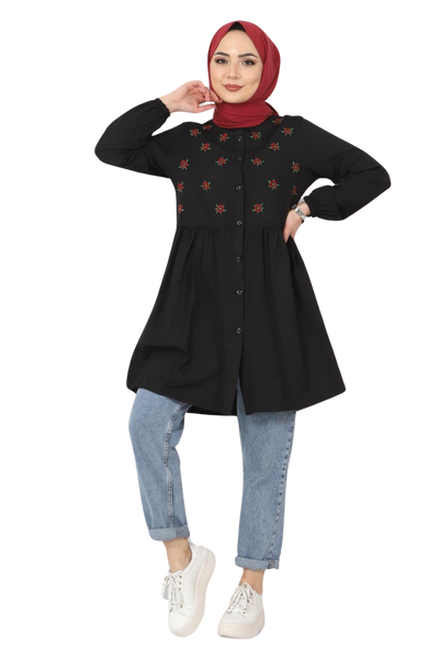Pimu Muslim Wear Women's Embroidered Top - Black