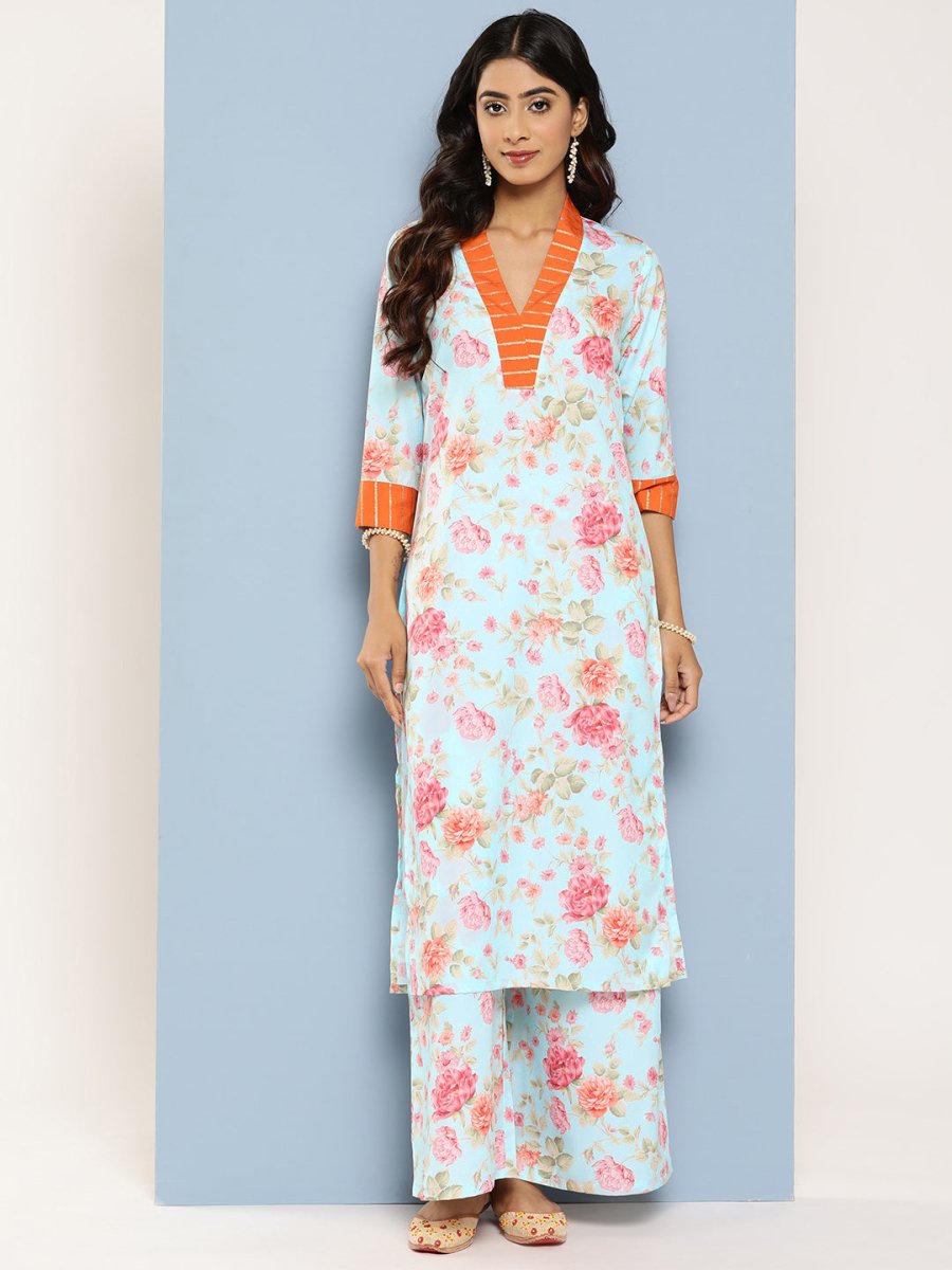 Ahalyaa Floral Printed Kurta With Palazzos - Distacart