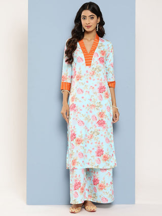 Ahalyaa Floral Printed Kurta With Palazzos - Distacart