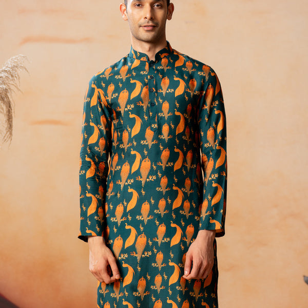 Peacock Print Kurta by Hilo Design - Distacart
