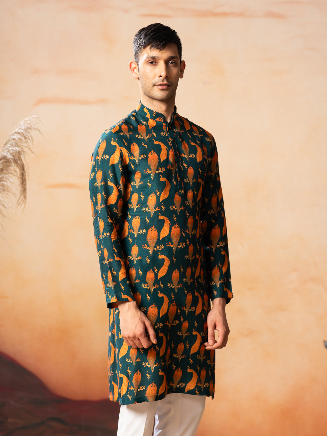 Peacock Print Kurta by Hilo Design - Distacart