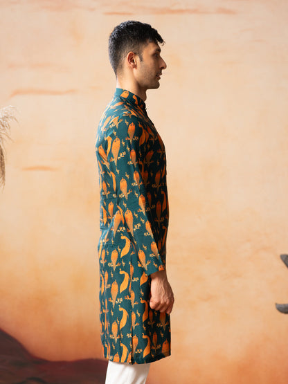 Peacock Print Kurta by Hilo Design - Distacart