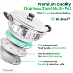 Thumbnail for The Indus Valley 14 Pit Tri-Steel Multi Pot Premium Stainless Steel Idli/ Dhokla/ Momo Maker/  Veg Steaming Set, Tri-ply Induction Bottom, 5 Plates, 4.2L, 2.5kg