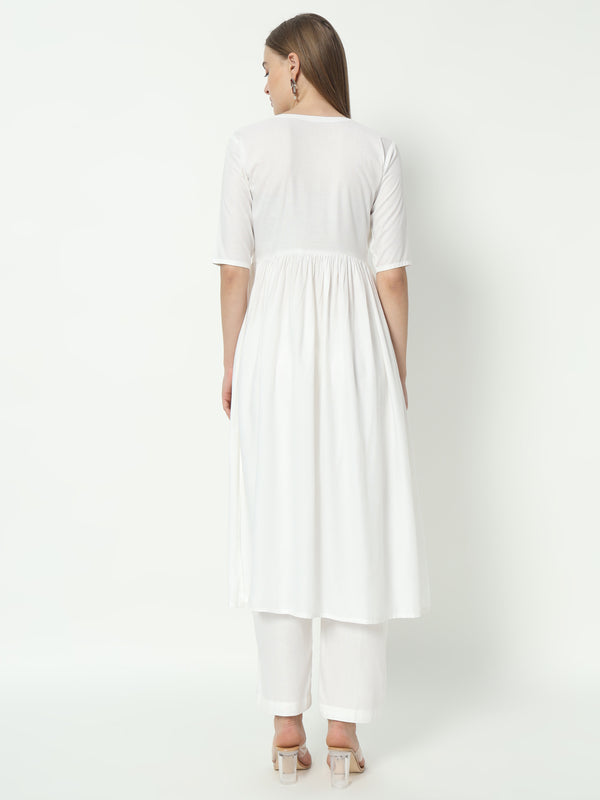 Fab Fashion Alia Cut White Pure Cotton V-Neck Top+Pant