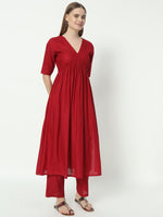 Thumbnail for Fab Fashion Alia Cut Red Pure Cotton V Neck Top+Pant