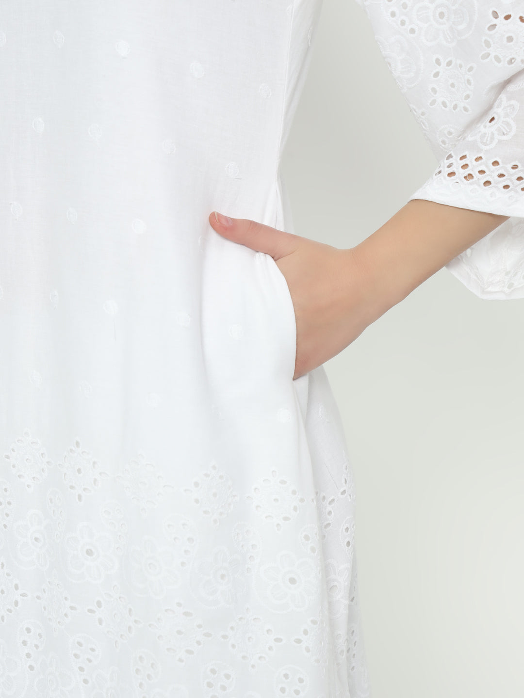 Fab Fashion White Chiken Kari Co-Ord Bell Sleeve V Neck Set - Distacart