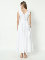 Thumbnail for Fab Fashion White Chiken Kari V Neck Gadder Dress - Distacart